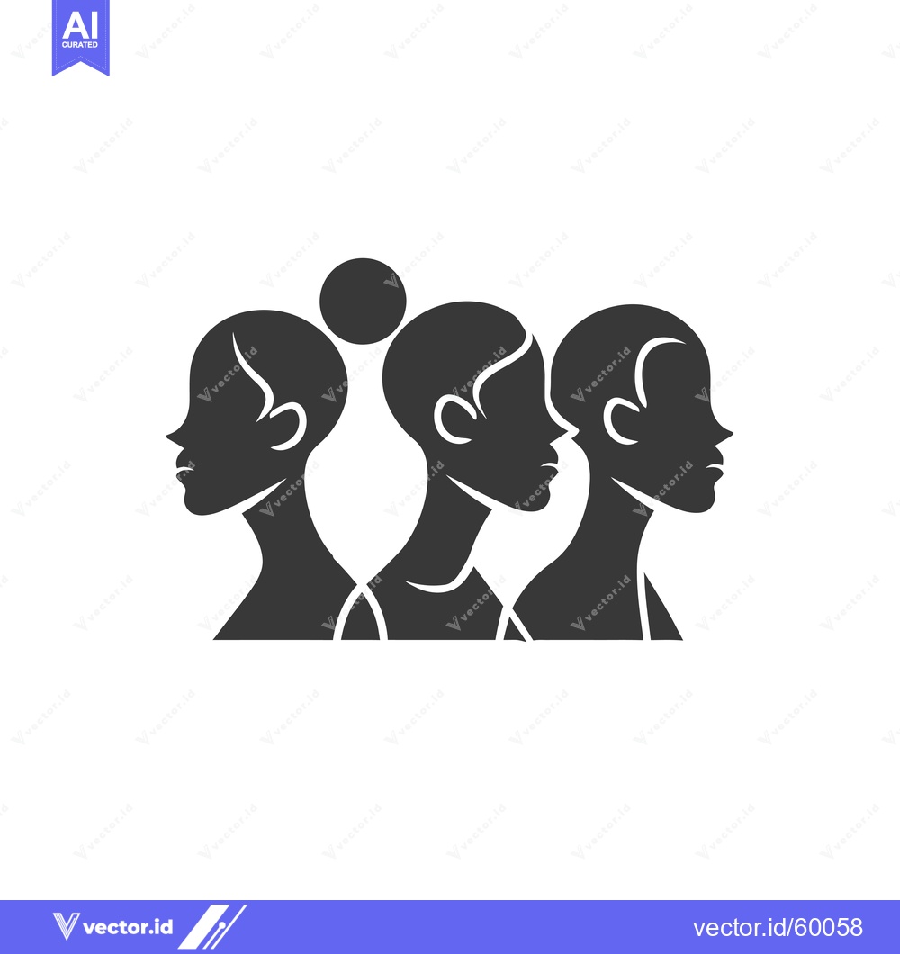 Premium Vector of Three Female Silhouettes in Profile, One With a Bun