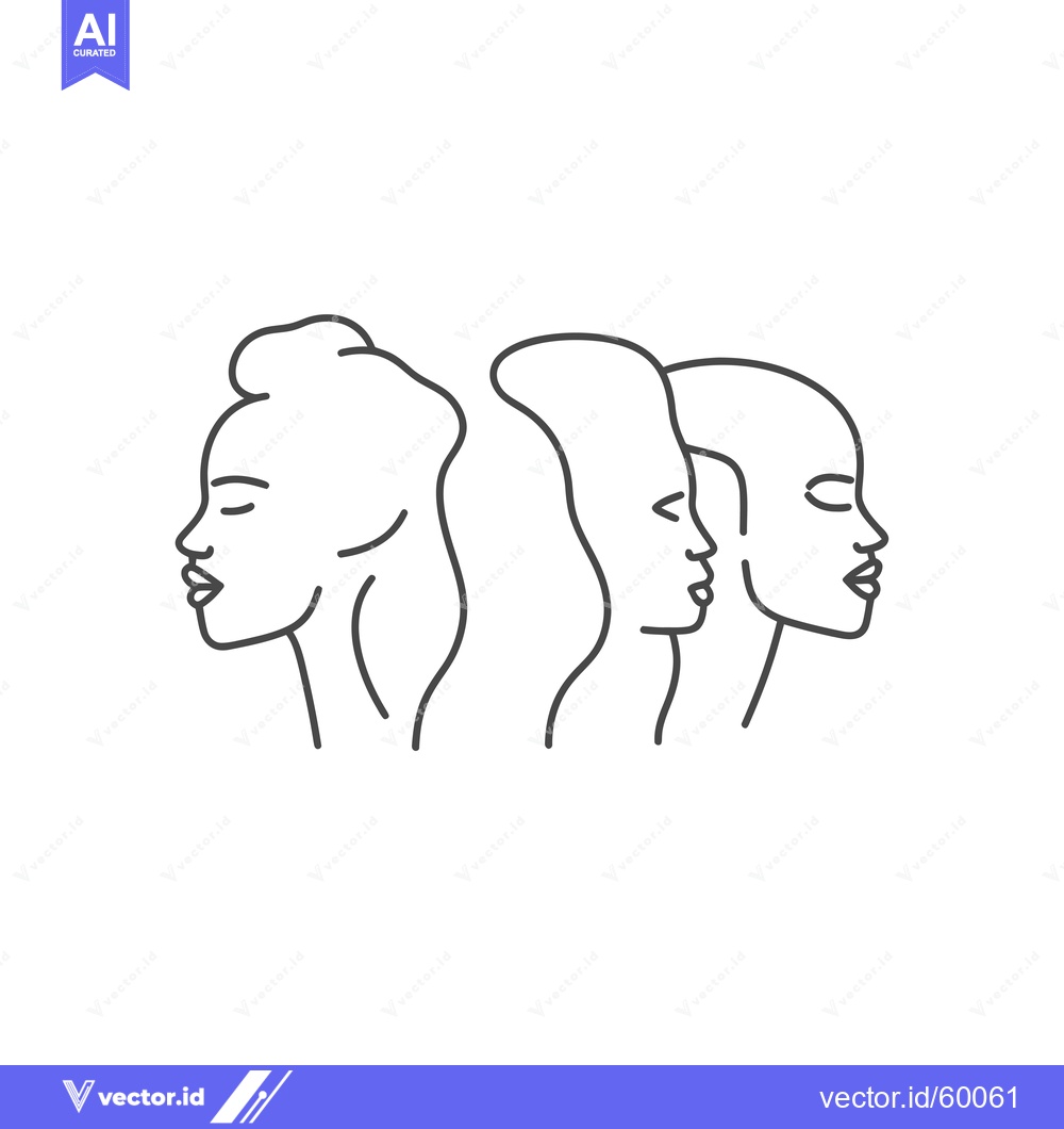 Premium Vector dari Three Female Faces in Profile, Simple Line Art
