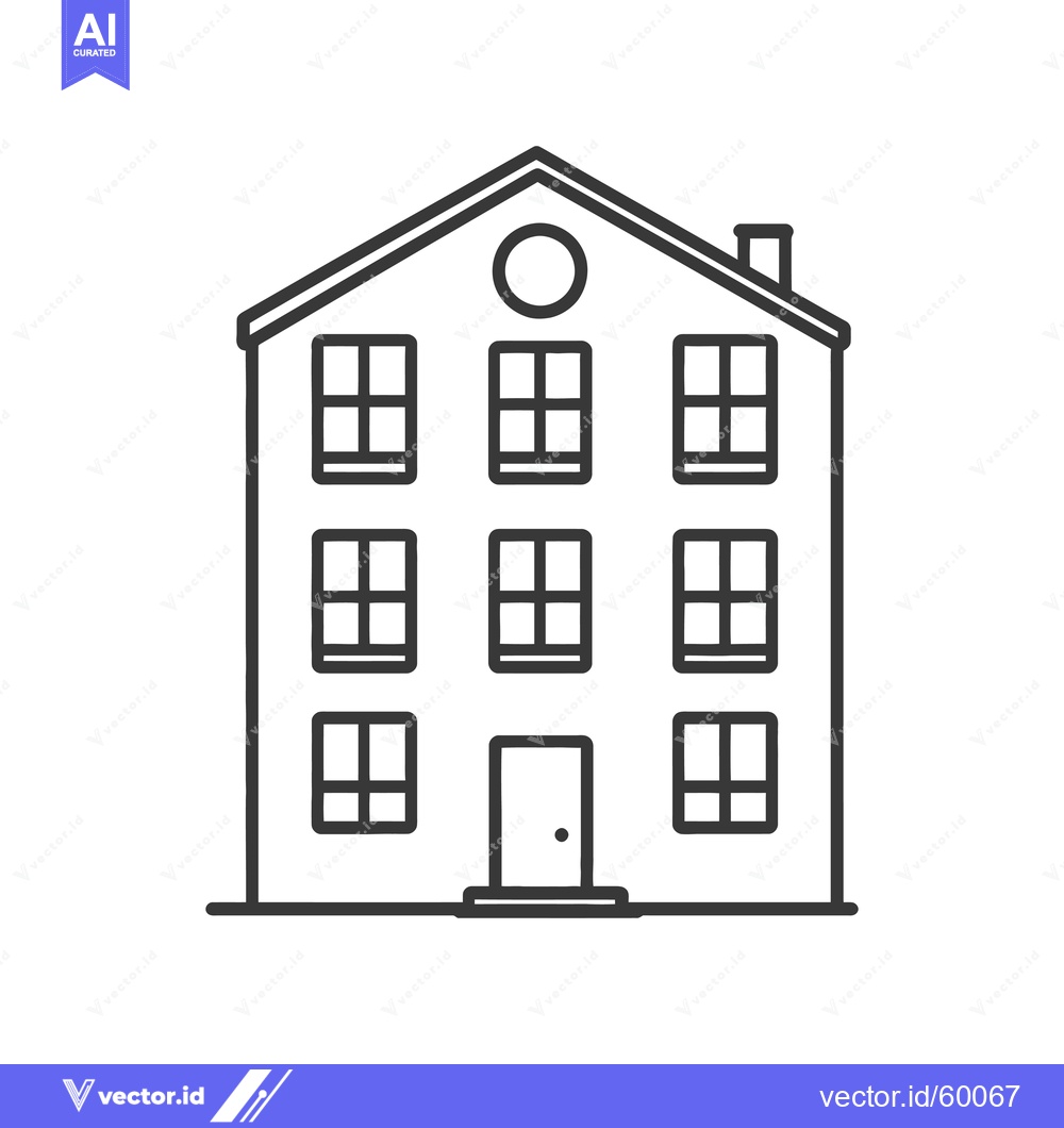 Premium Vector dari Line drawing of a three story house with many windows