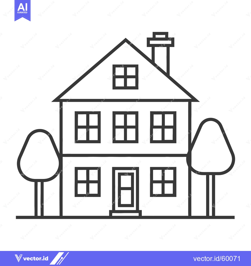 Premium Vector dari Simple Line Drawing Of A House With Trees