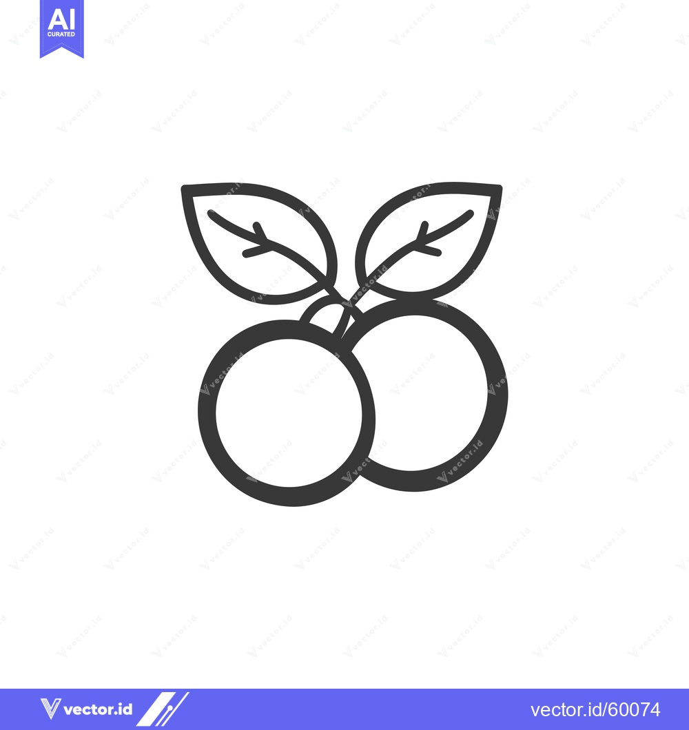 Premium Vector of Line art drawing of two cherries with leaves