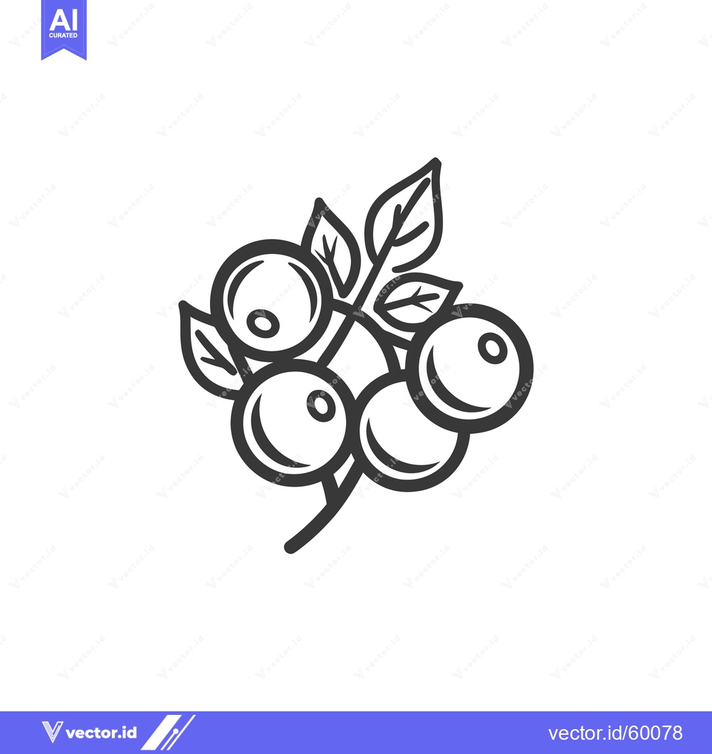 Premium Vector of Line drawing of blueberries on a branch with leaves