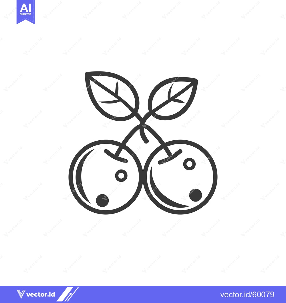 Premium Vector dari Simple Line Drawing Of Two Cherries With Leaves