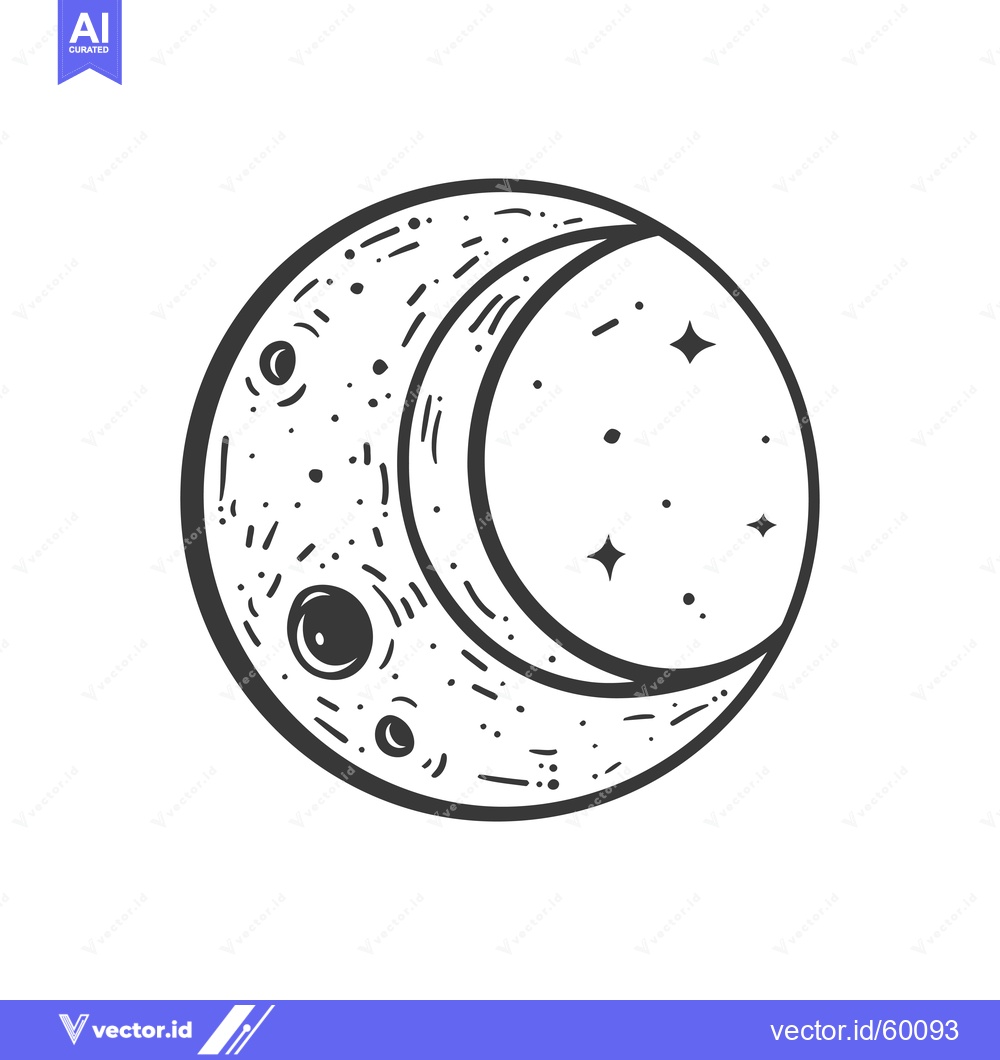 Premium Vector dari Crescent Moon Celestial Body With Stars And Craters