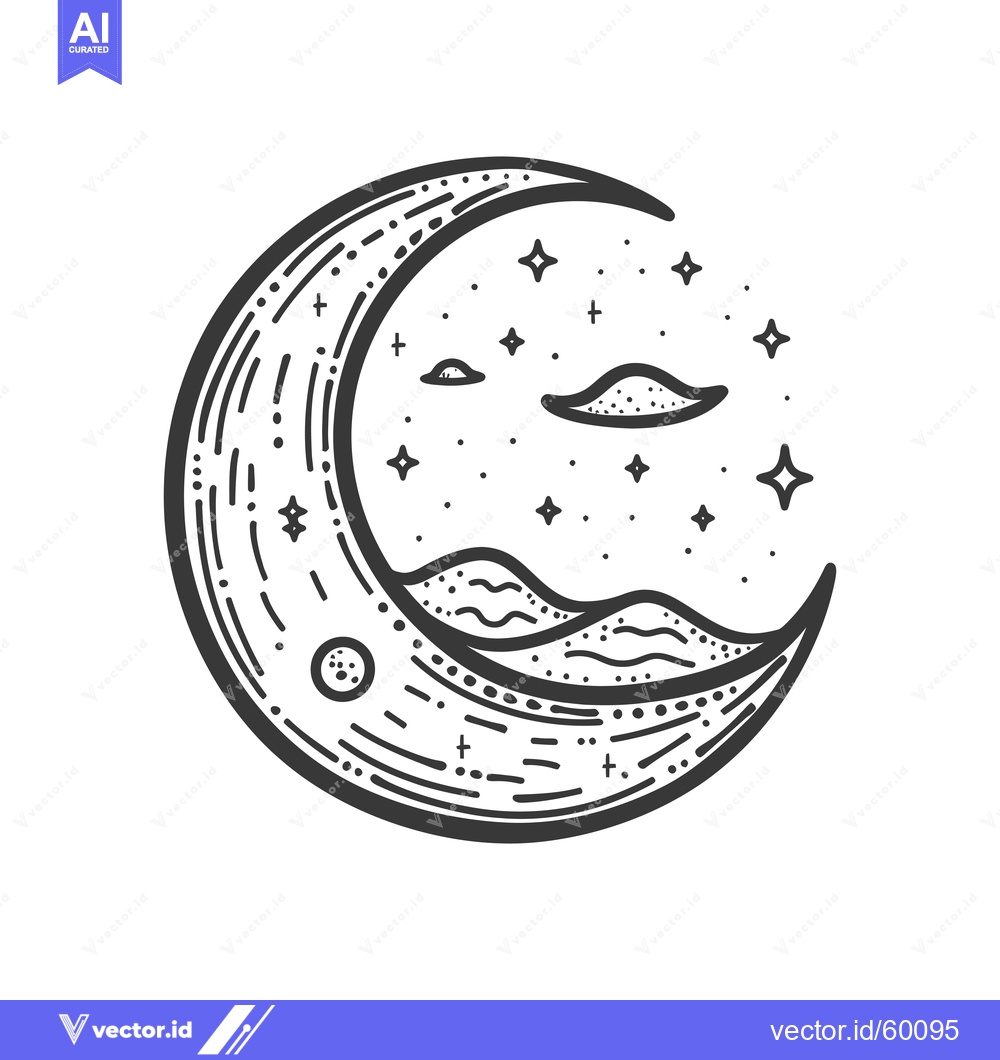 Premium Vector of Crescent Moon Night Sky Celestial Art Design