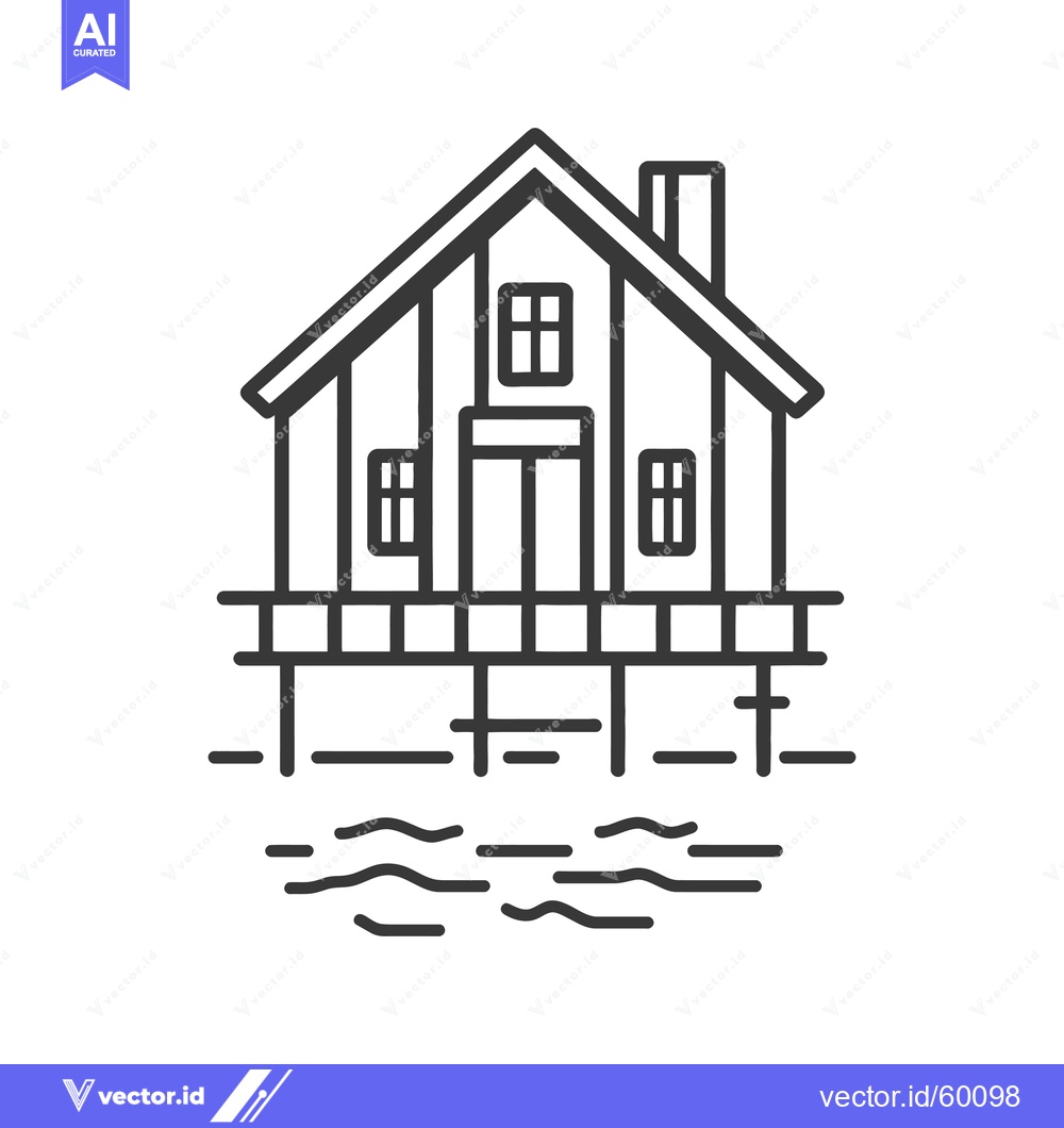 Premium Vector of Line art illustration of a lakeside house