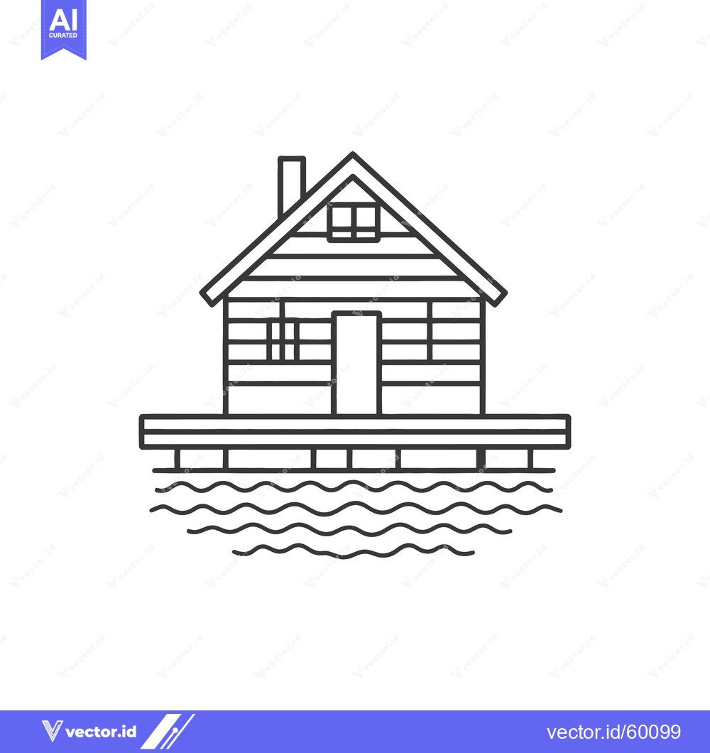 Premium Vector dari A Wooden House on a Dock Over Water