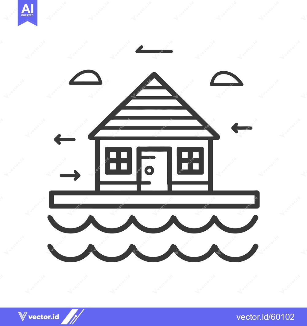 Premium Vector of House on Stilts Over Water Facing Wind