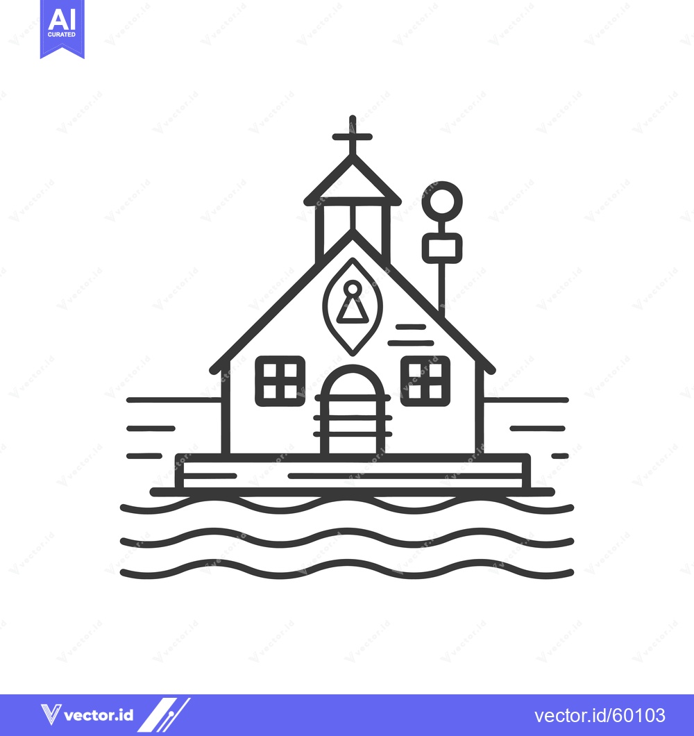 Premium Vector of A small church sits afloat on calm water
