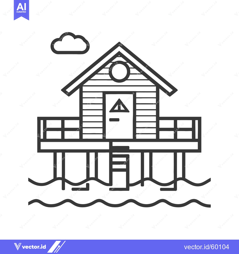 Premium Vector of A Simple Line Drawing Of A Beach House On Stilts
