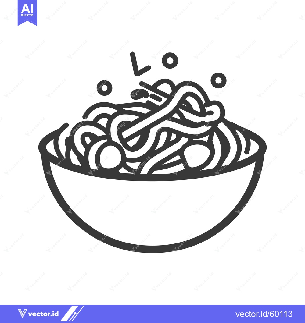Premium Vector of A Bowl of Noodles and Meatballs A Simple Line Drawing