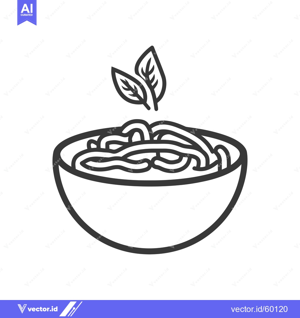 Premium Vector of A bowl of noodles garnished with fresh basil leaves