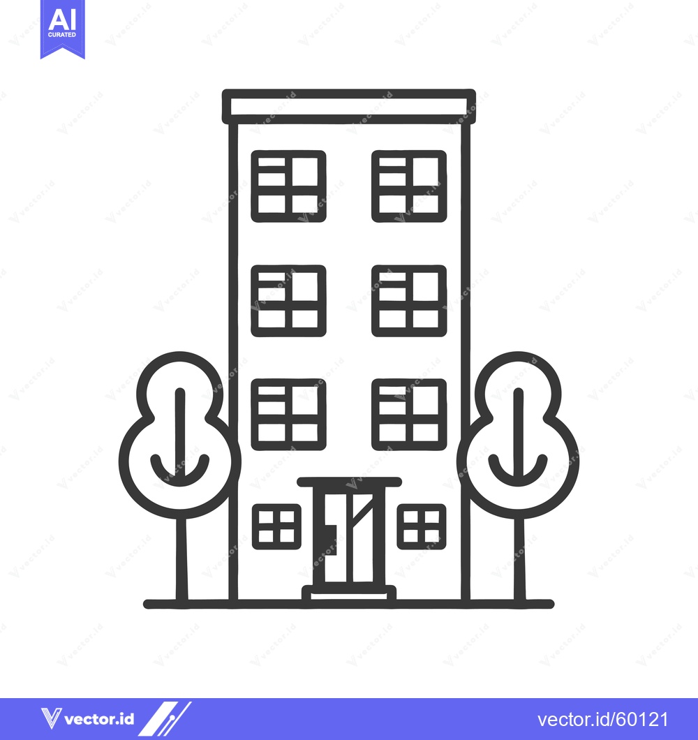 Premium Vector dari Apartment Building with Trees a Simple Line Drawing