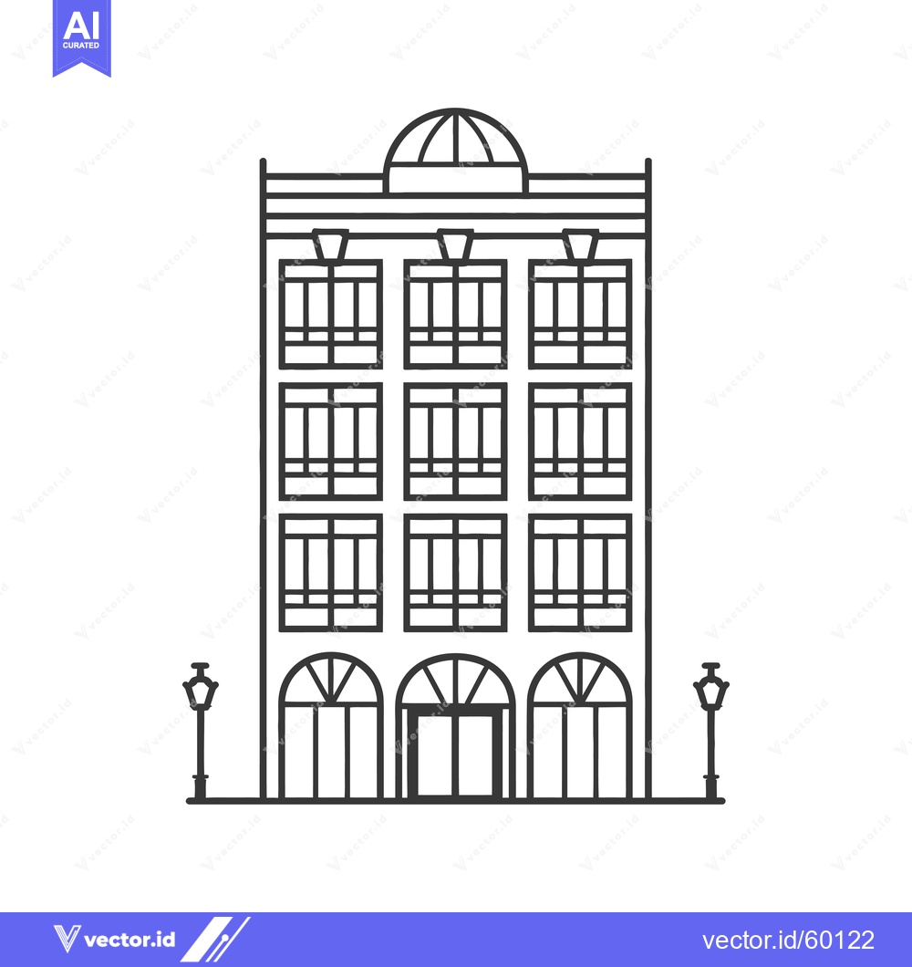 Premium Vector dari Elegant Multi Story Building With Dome And Streetlights