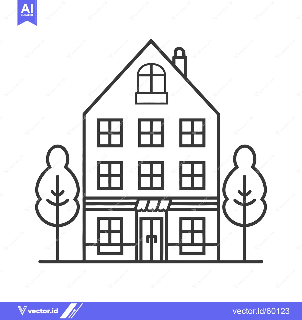 Premium Vector of Line drawing of a three story building with trees
