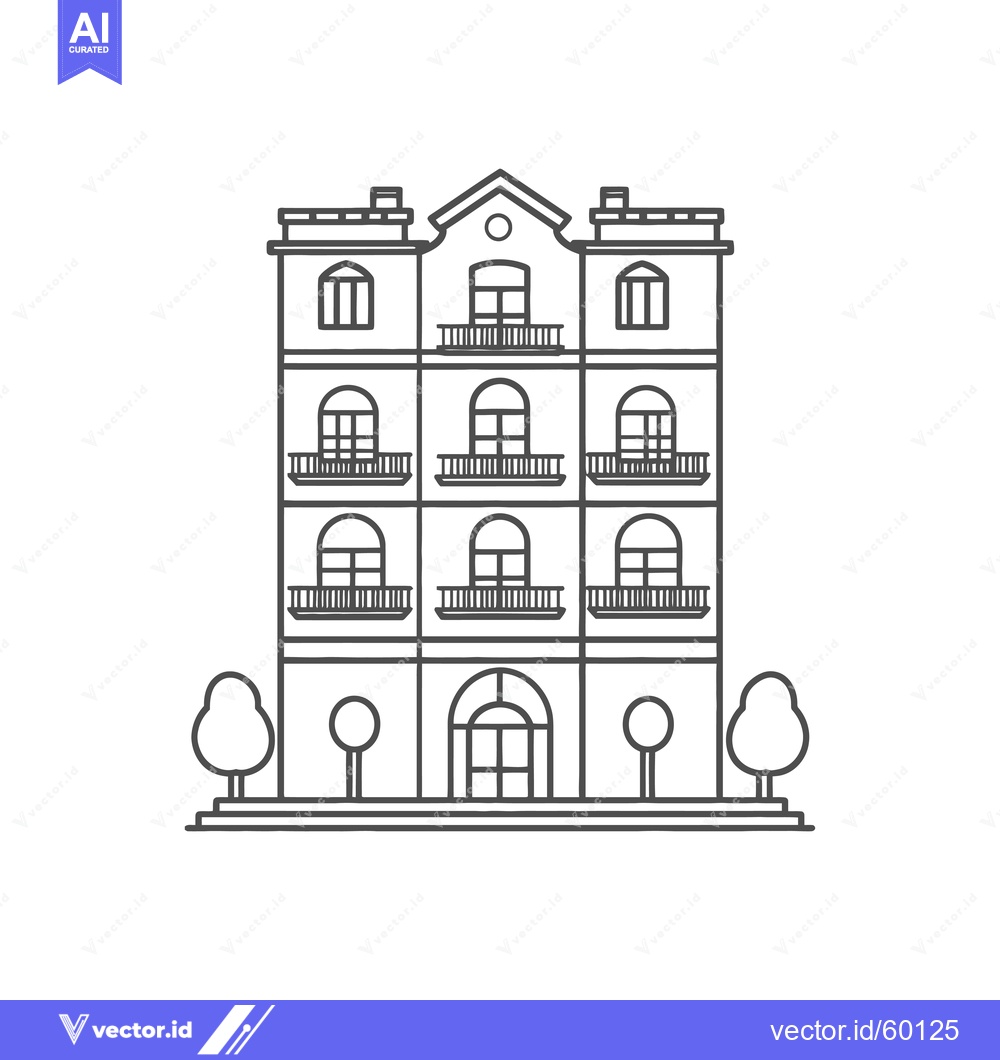Premium Vector of Elegant Multistory Building with Balconies and Trees