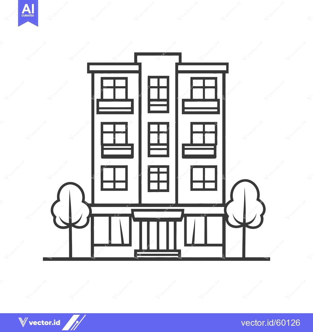 Premium Vector dari Apartment Building with Trees and Ground Floor Shops
