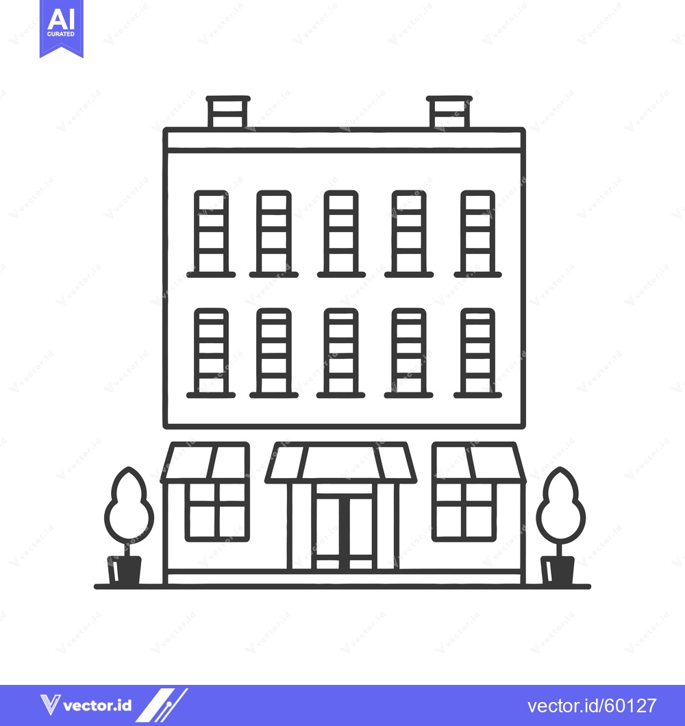 Premium Vector of Simple Line Drawing Of A Building With Shopfront