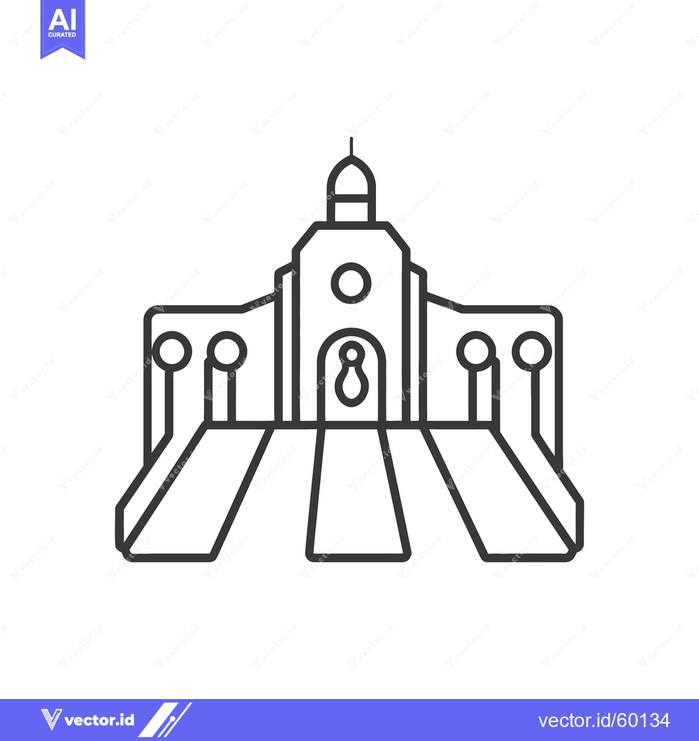 Premium Vector of Simple Line Drawing Of A Grand Building With Walkways