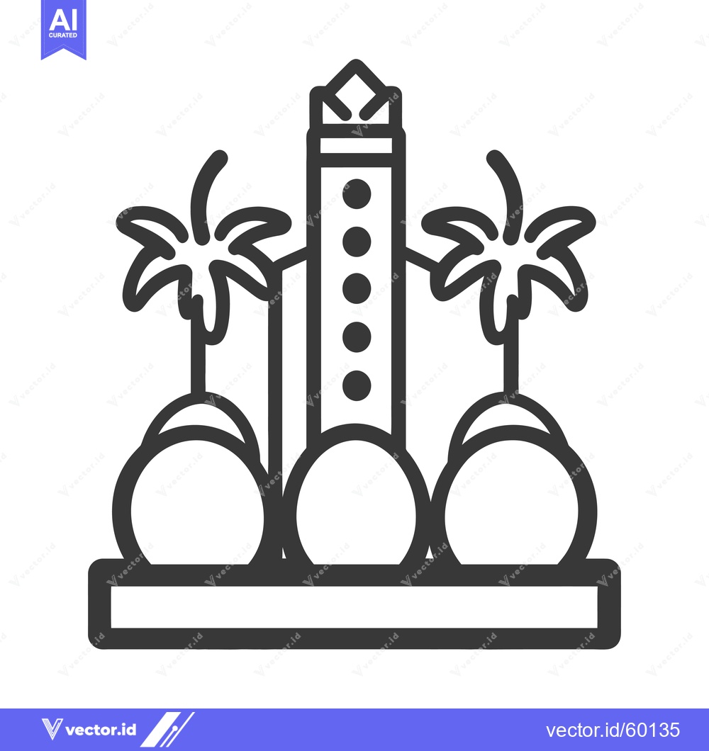 Premium Vector dari Stylized Tower with Flanking Palm Trees on a Base
