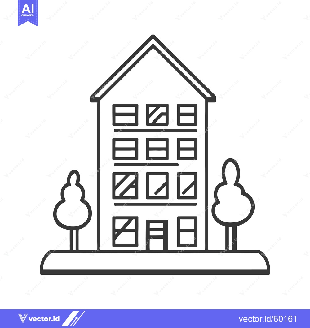 Premium Vector of Simple Line Drawing of Apartment Building with Trees