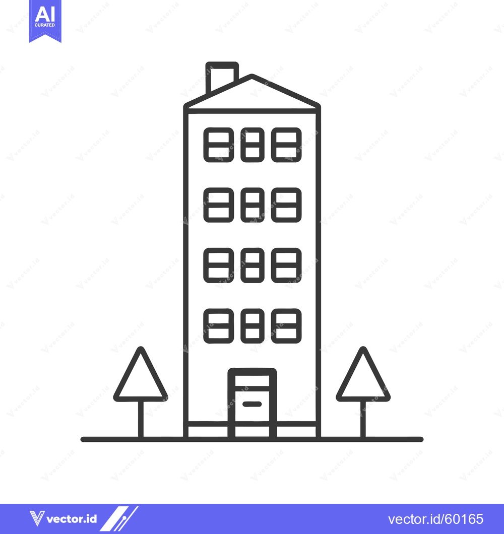 Premium Vector dari Simple Line Drawing Of A Multistory Building With Trees