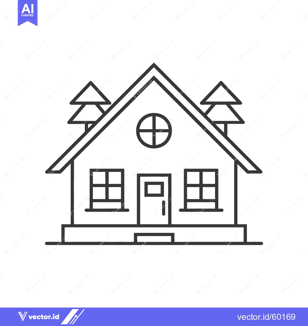 Premium Vector dari Simple Line Drawing Of A House With Trees