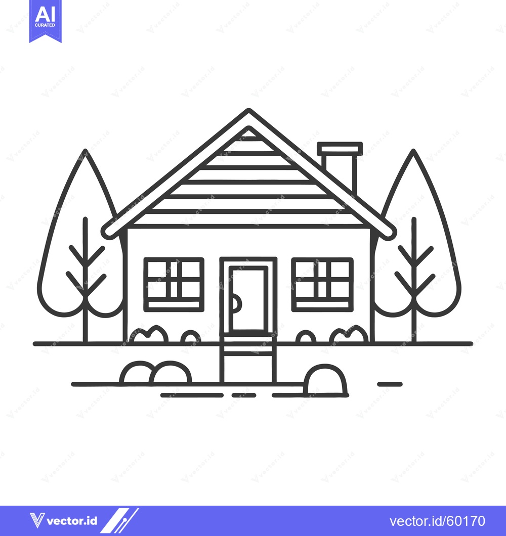 Premium Vector of Simple Line Drawing Of A House With Trees