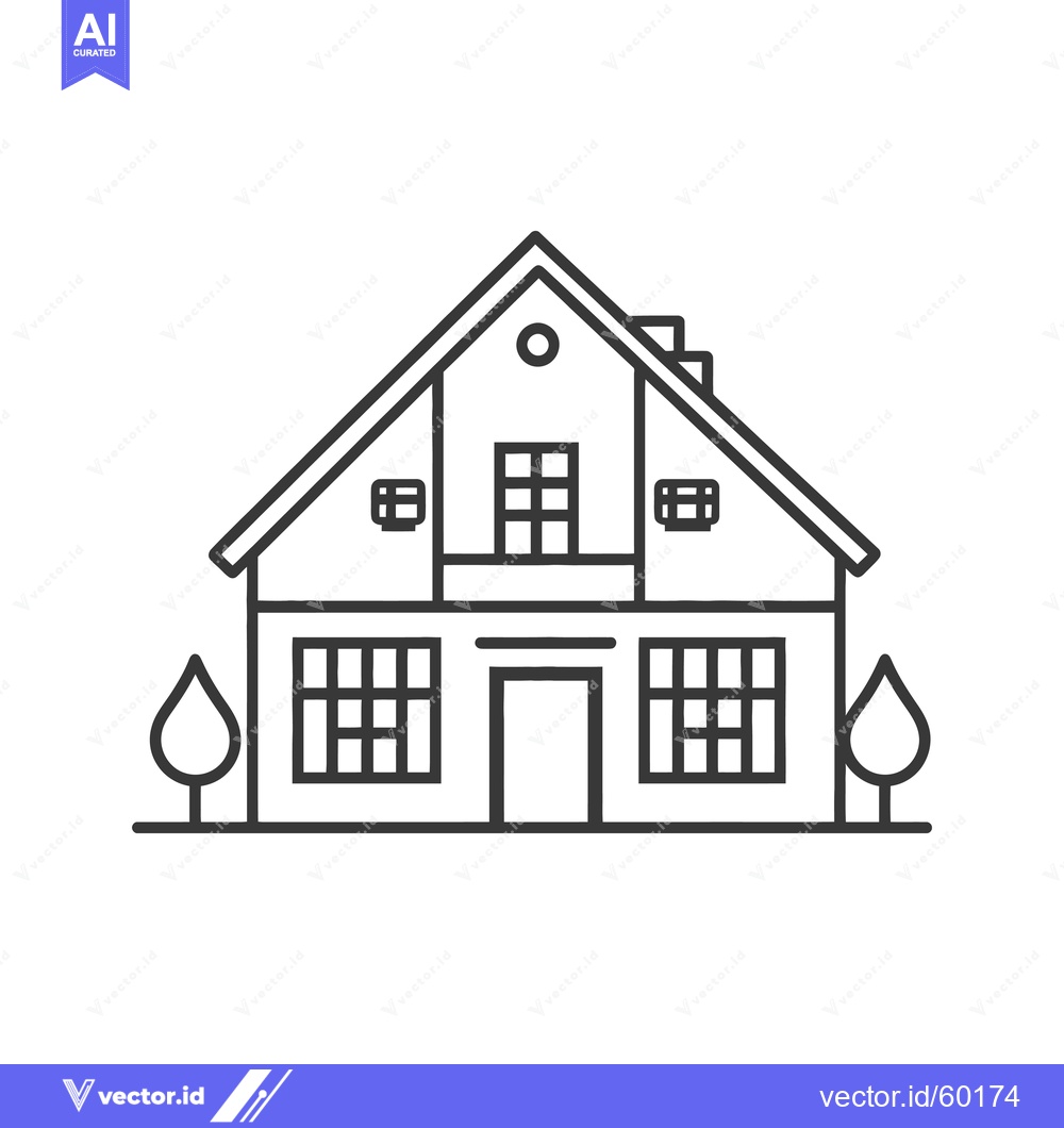 Premium Vector dari Simple Line Drawing Of A House With Trees
