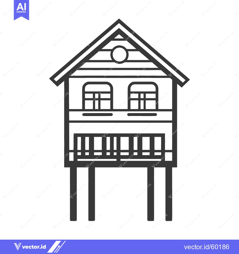 Premium Vector dari Elevated Wooden House with Balcony and Windows
