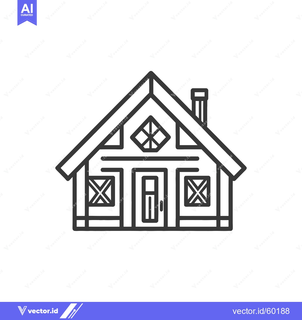 Premium Vector dari Simple Line Drawing Of A Cozy Log Cabin Home