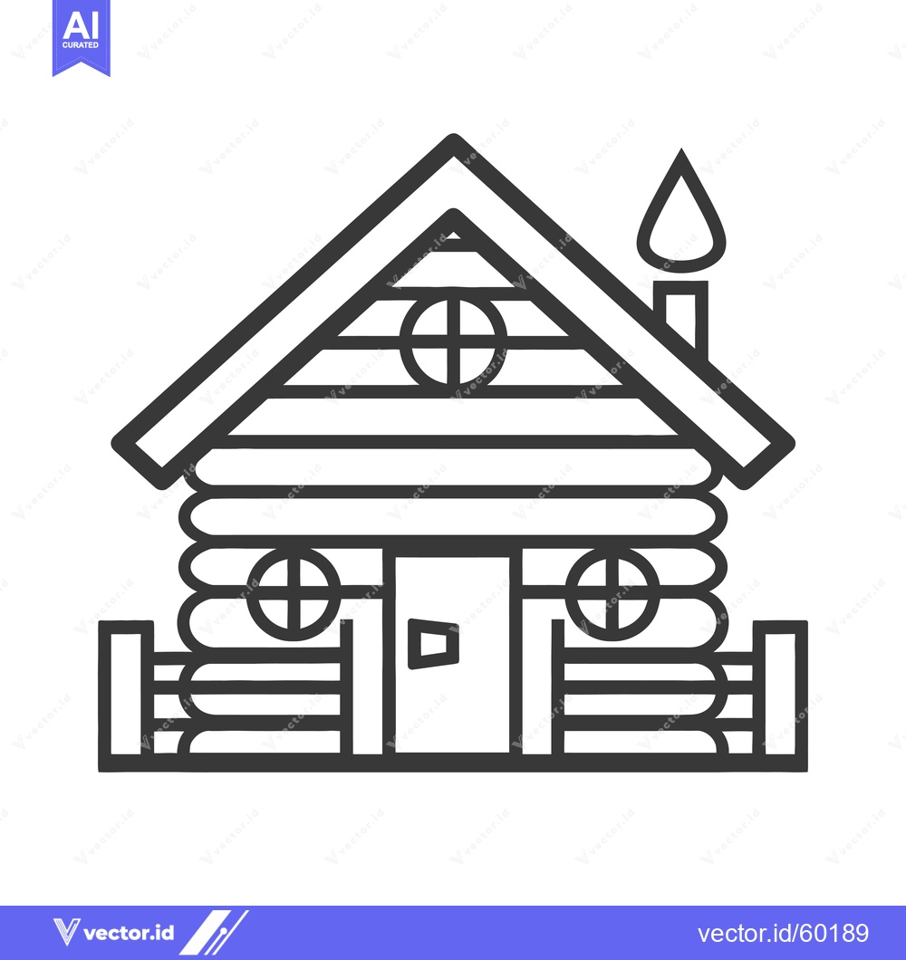 Premium Vector dari A Simple Line Drawing Of A Log Cabin Home