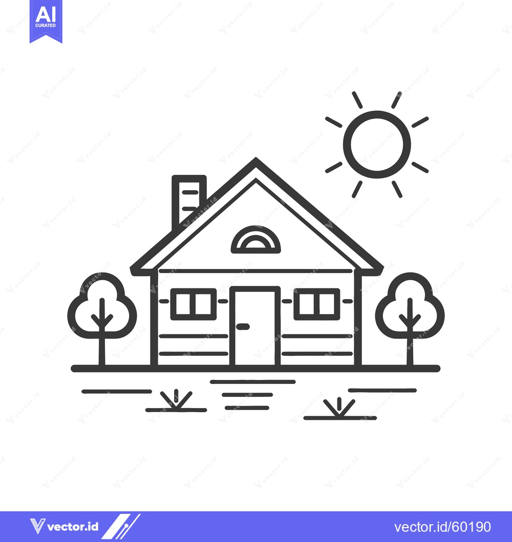 Premium Vector dari Simple House Illustration With Trees And Sun