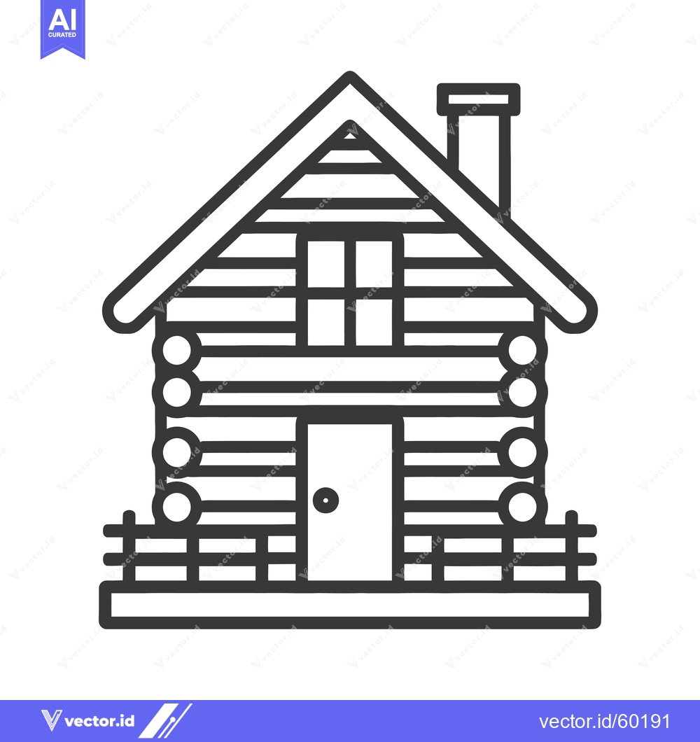 Premium Vector of A Simple Line Drawing Of A Log Cabin Home