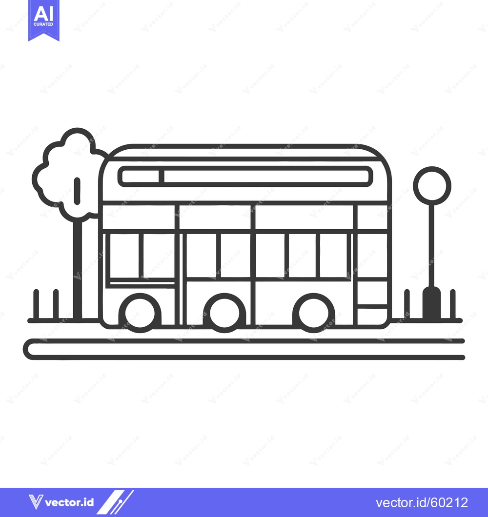 Premium Vector dari Double Decker Bus Parked Beside a Tree and Lamppost