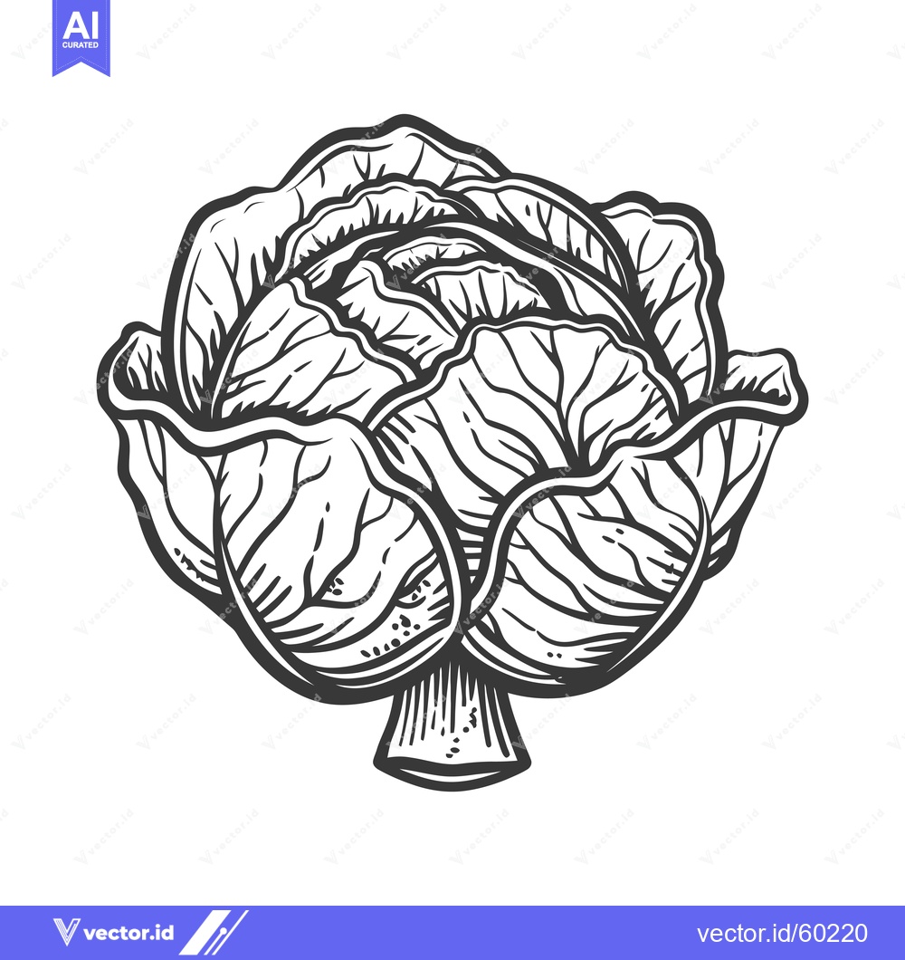 Premium Vector dari A Detailed Illustration of a Single Head of Cabbage
