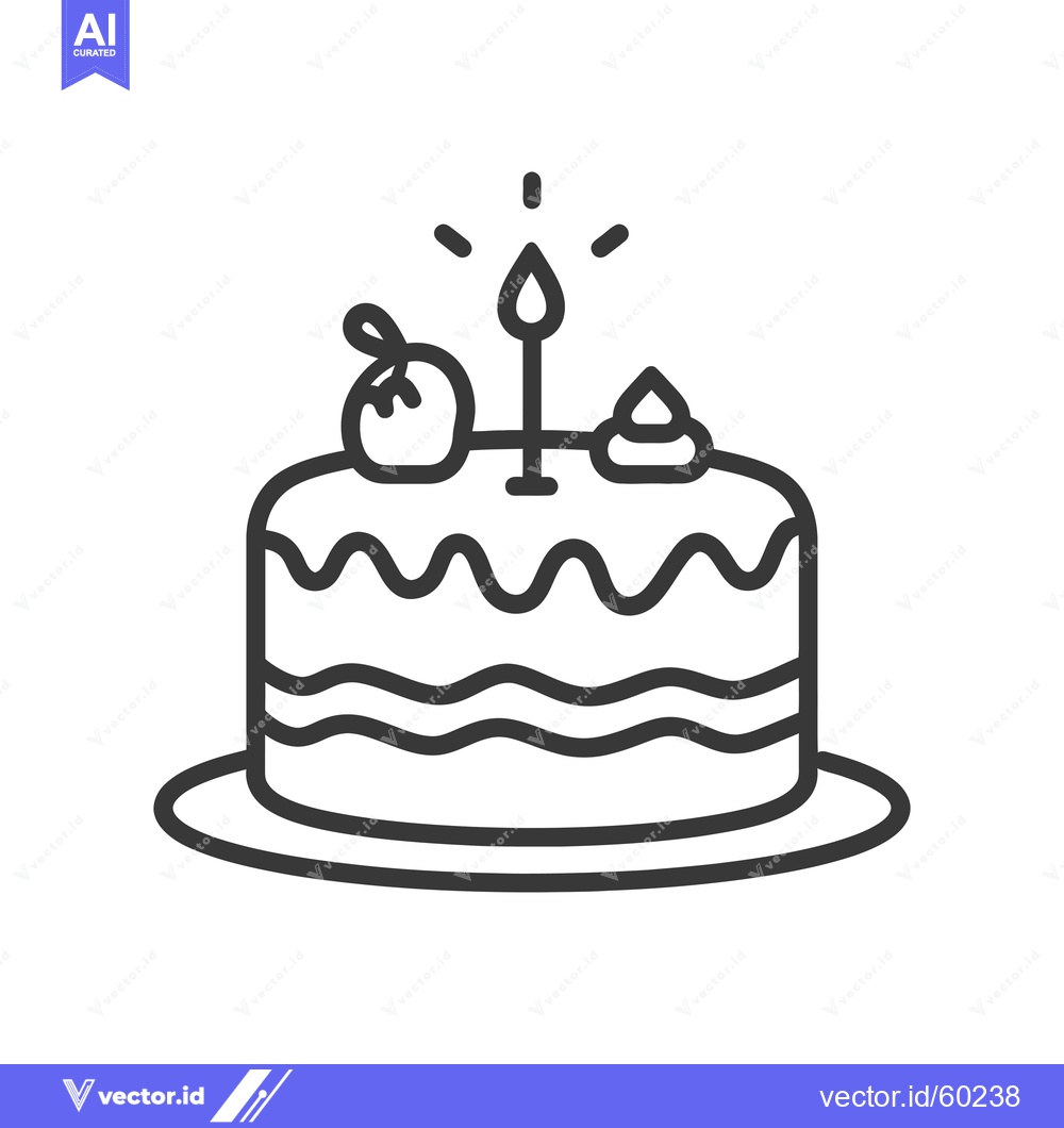Premium Vector of A Simple Line Drawing Of A Birthday Cake