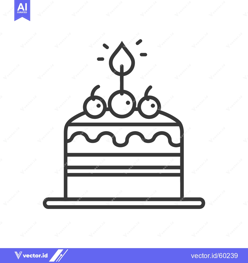 Premium Vector of Layered Cake with Cherries and Candle