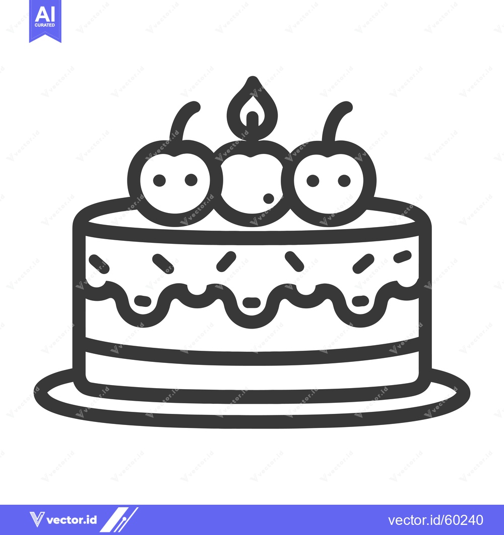 Premium Vector dari Delicious layered cake with cherries and a candle