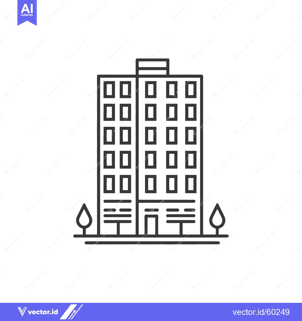 Premium Vector of Line art illustration of a multistory building with trees