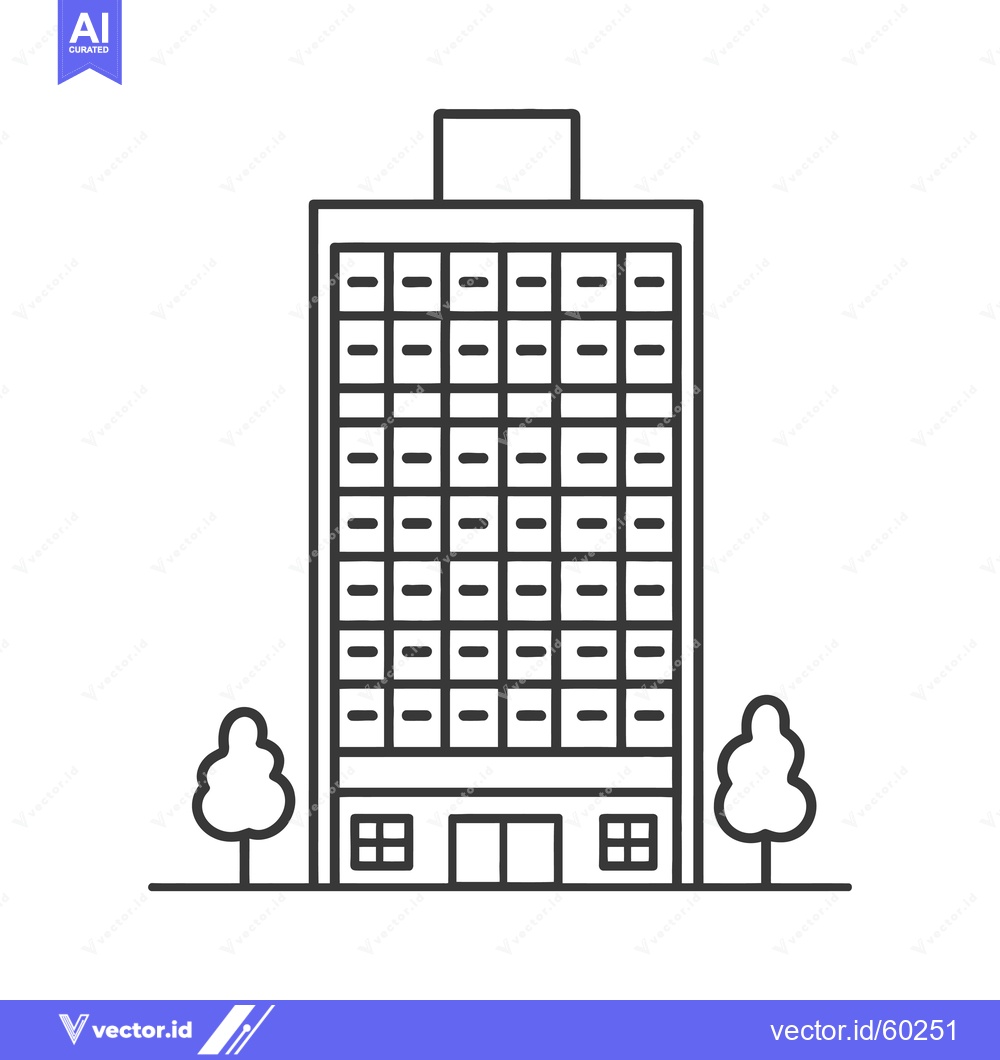 Premium Vector of Line drawing of a tall building with trees