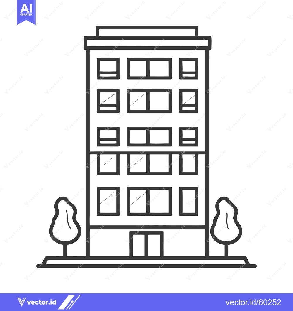 Premium Vector dari Simple Line Drawing Of An Apartment Building With Trees