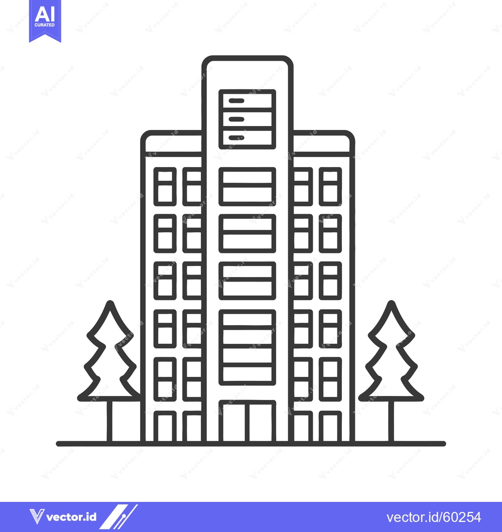 Premium Vector dari Modern Office Building With Two Pine Trees