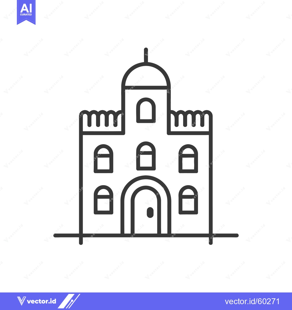 Premium Vector dari Line drawing of a fortified building with a dome