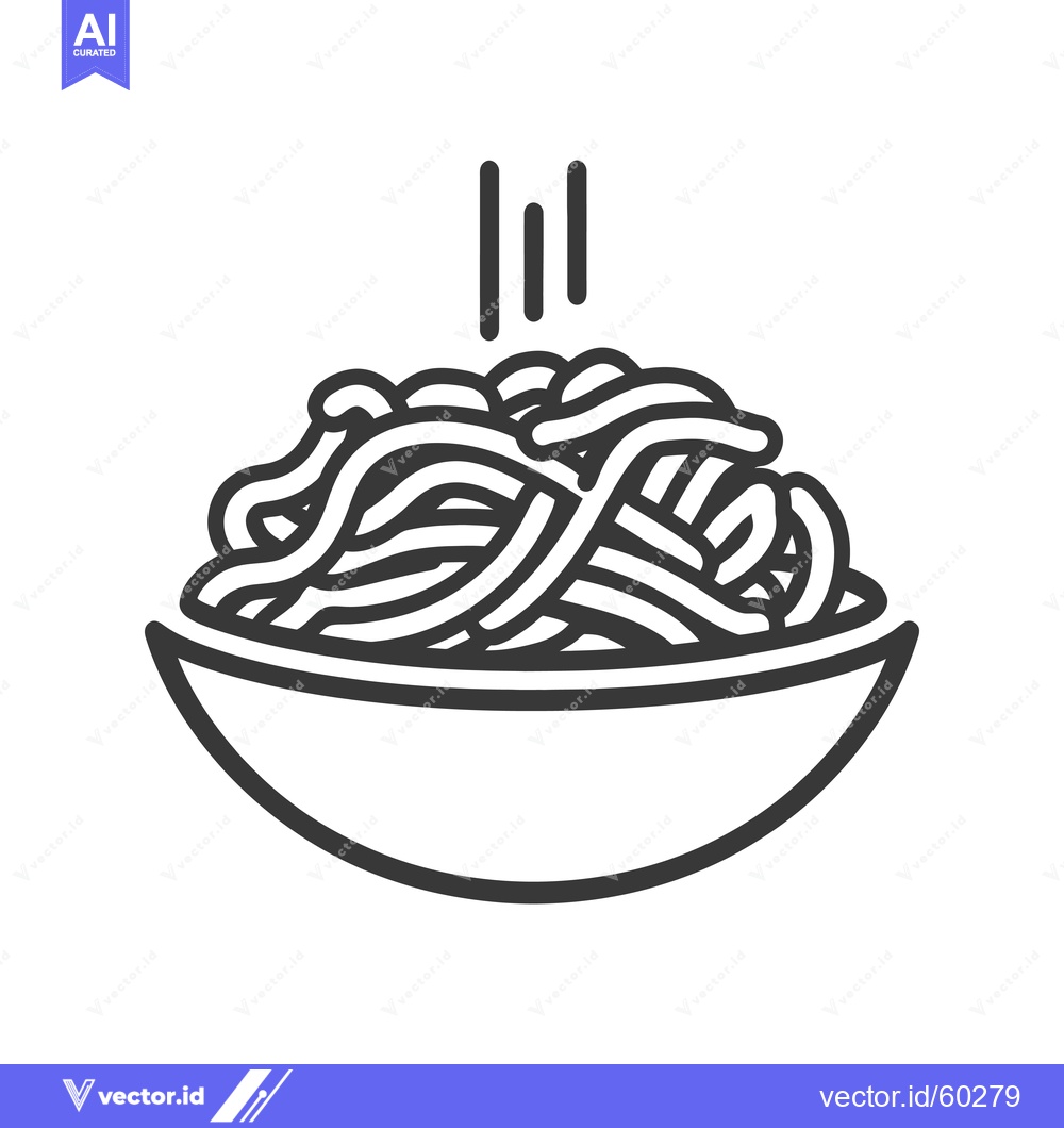 Premium Vector of A bowl of steaming noodles is shown in a line drawing