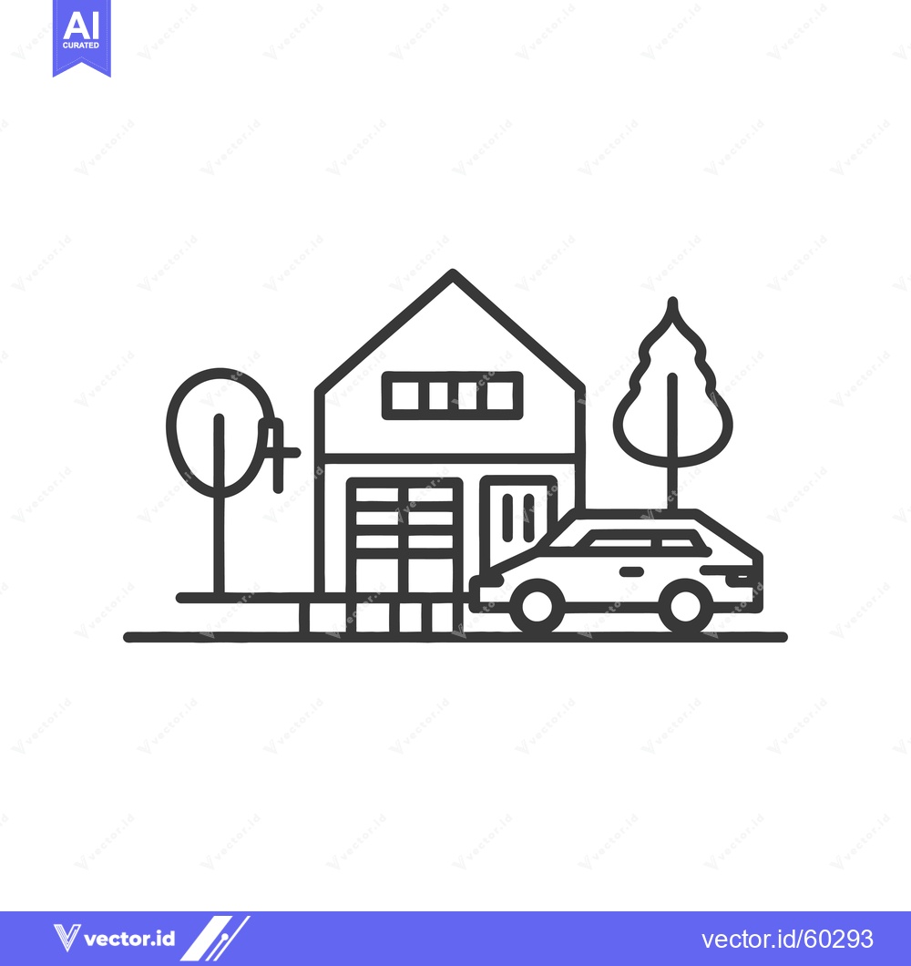 Premium Vector dari House with Garage and Car Parked in Front