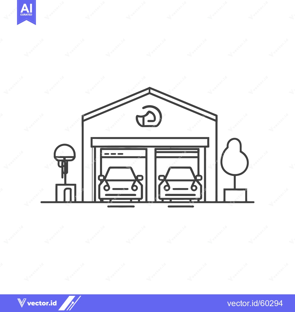 Premium Vector dari Two Car Garage with Trees and Lamppost