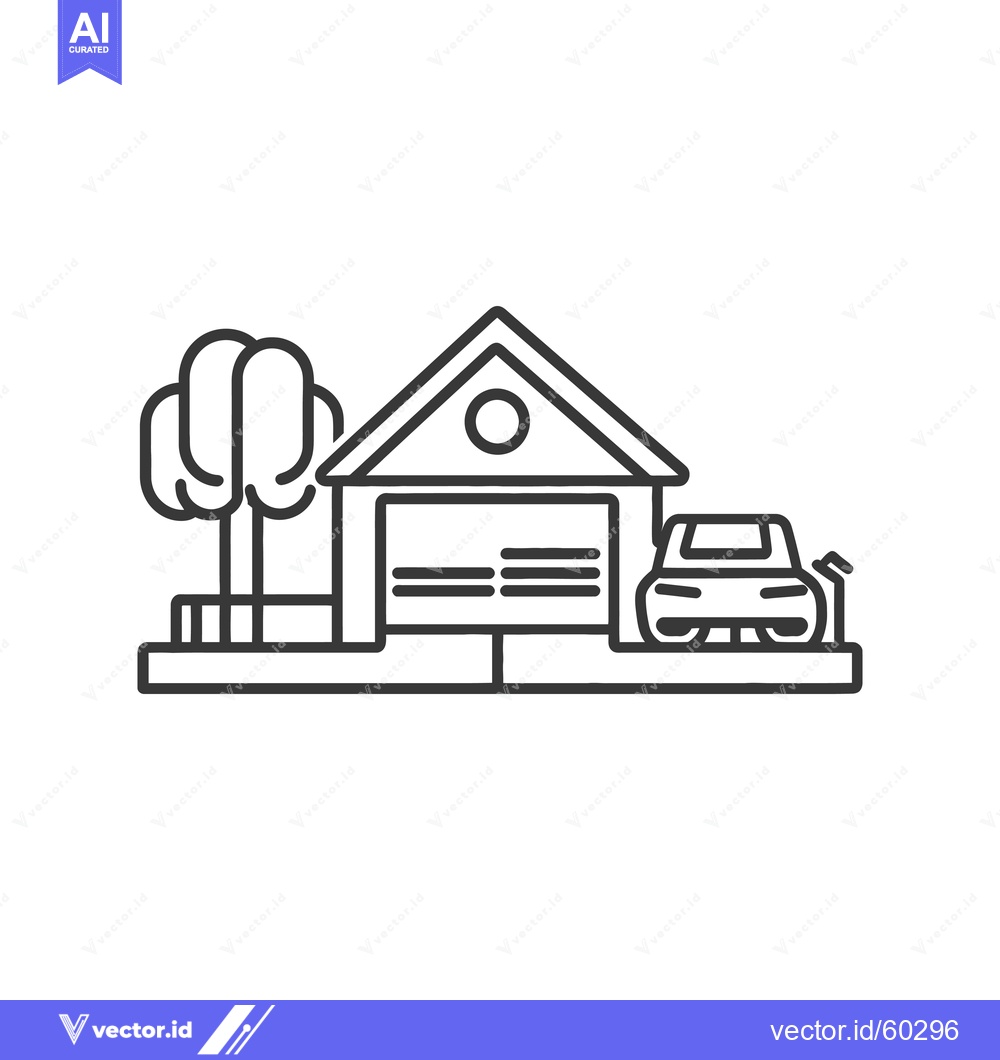 Premium Vector of House Garage Car Trees Suburban Home Design