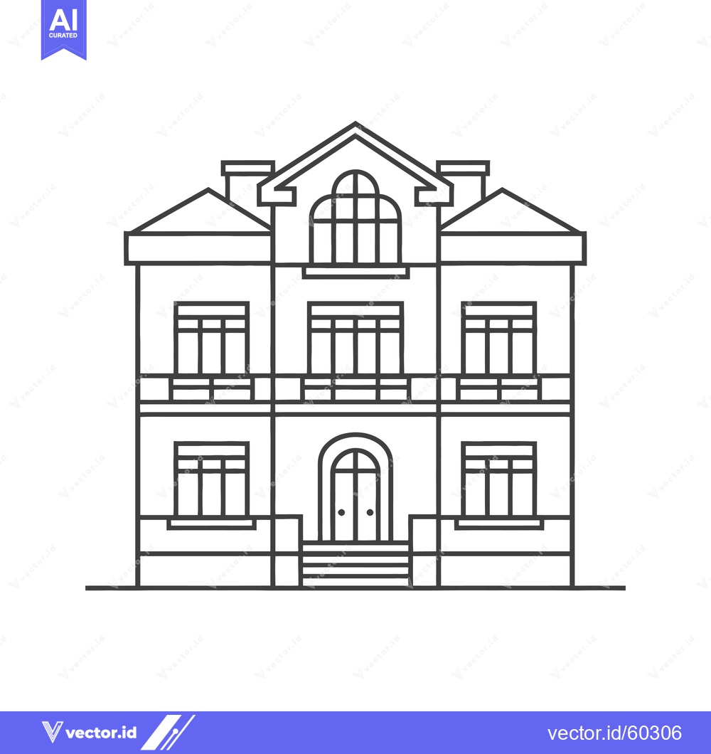 Premium Vector dari Two Story House Architectural Line Drawing Illustration