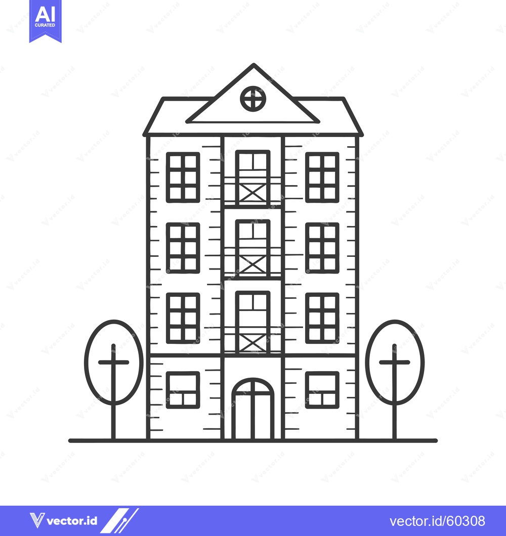 Premium Vector dari Apartment Building Illustration Featuring Trees and Balconies